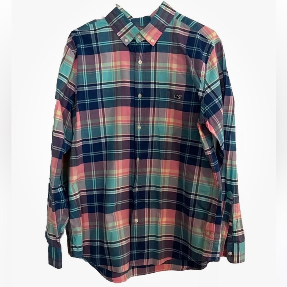 Vineyard Vines Men’s L Slim Fit Tucker Shirt Long Sleeve Pink Blue Yellow Plaid